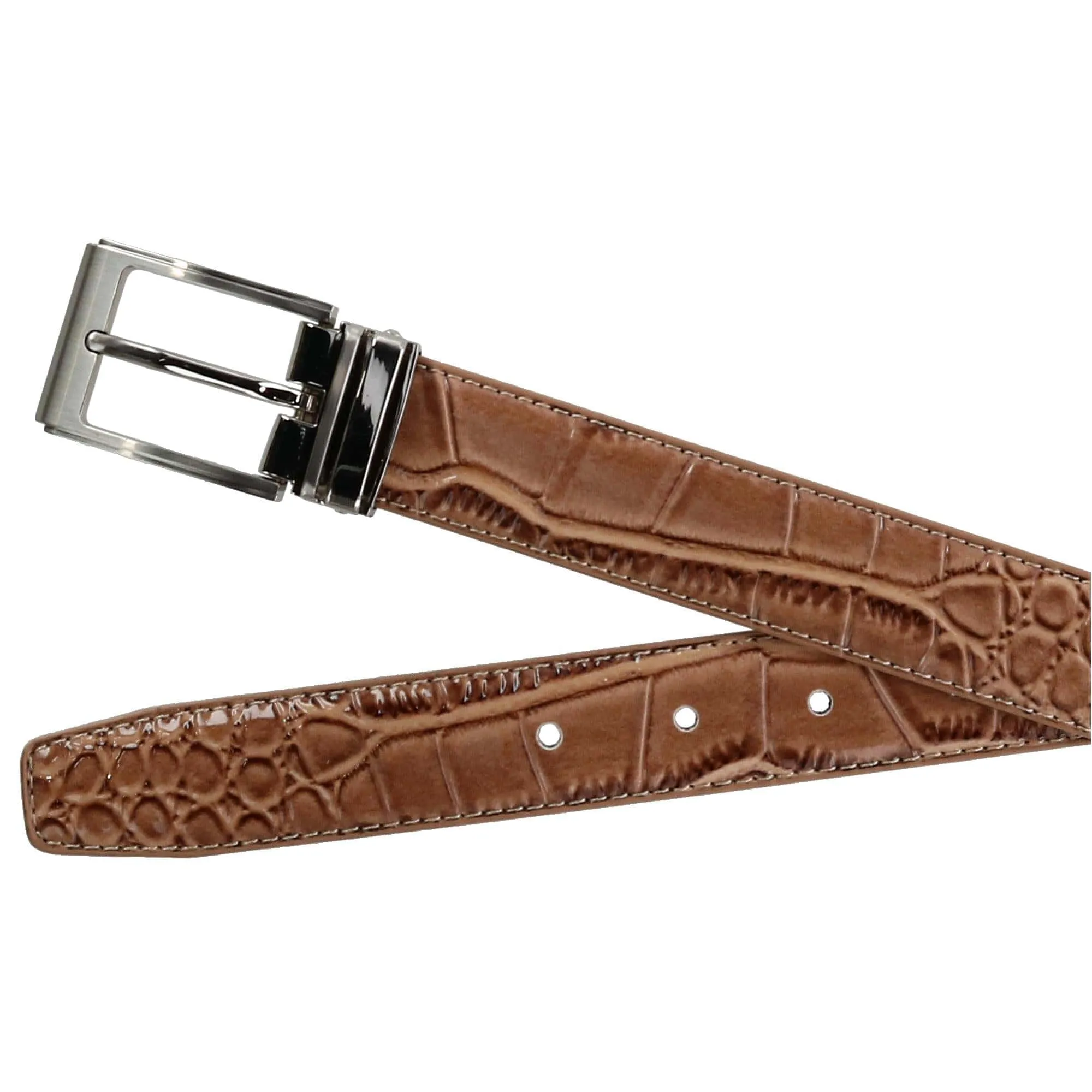 CTM® Leather Croc Print Dress Belt with Clamp On Buckle