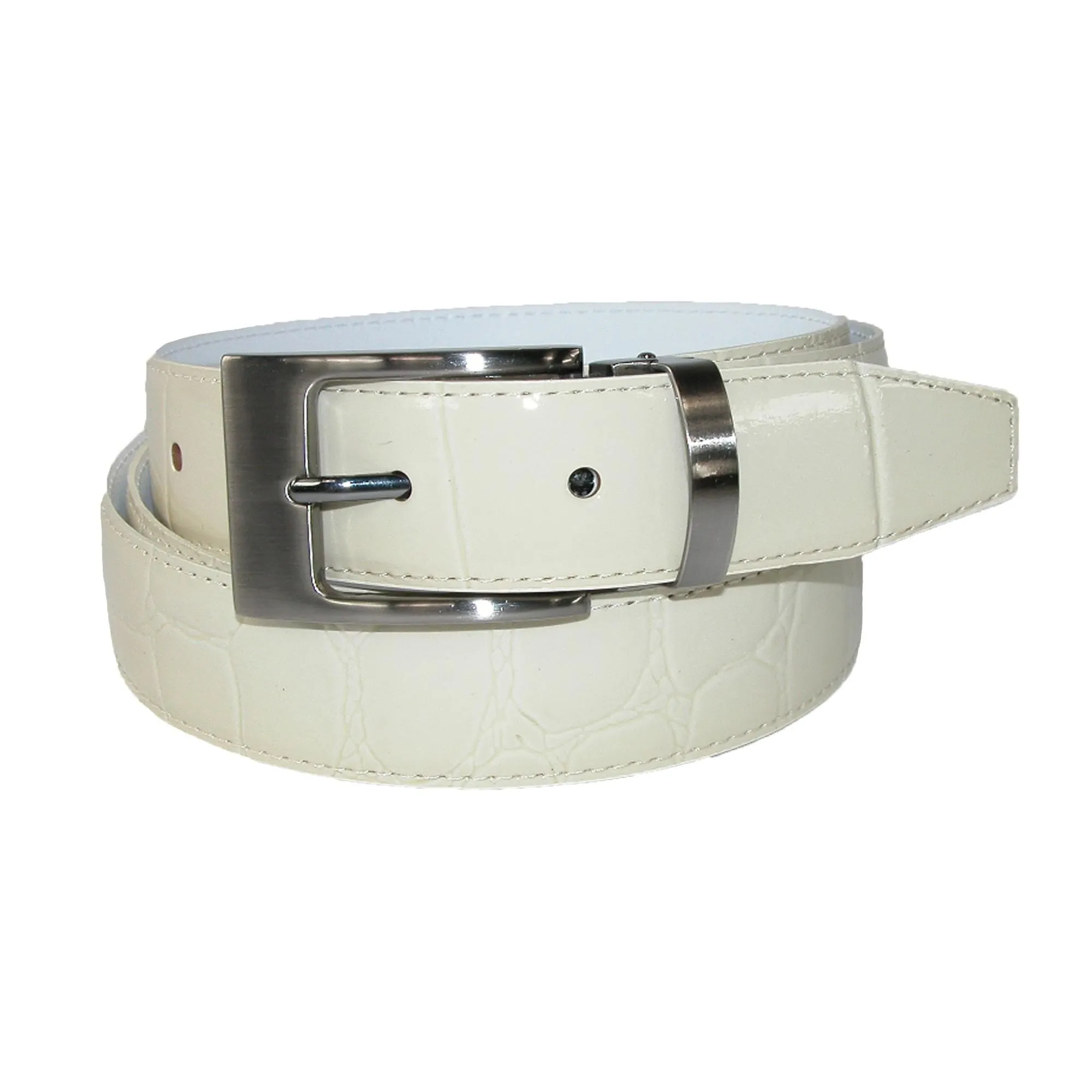 CTM® Leather Croc Print Dress Belt with Clamp On Buckle