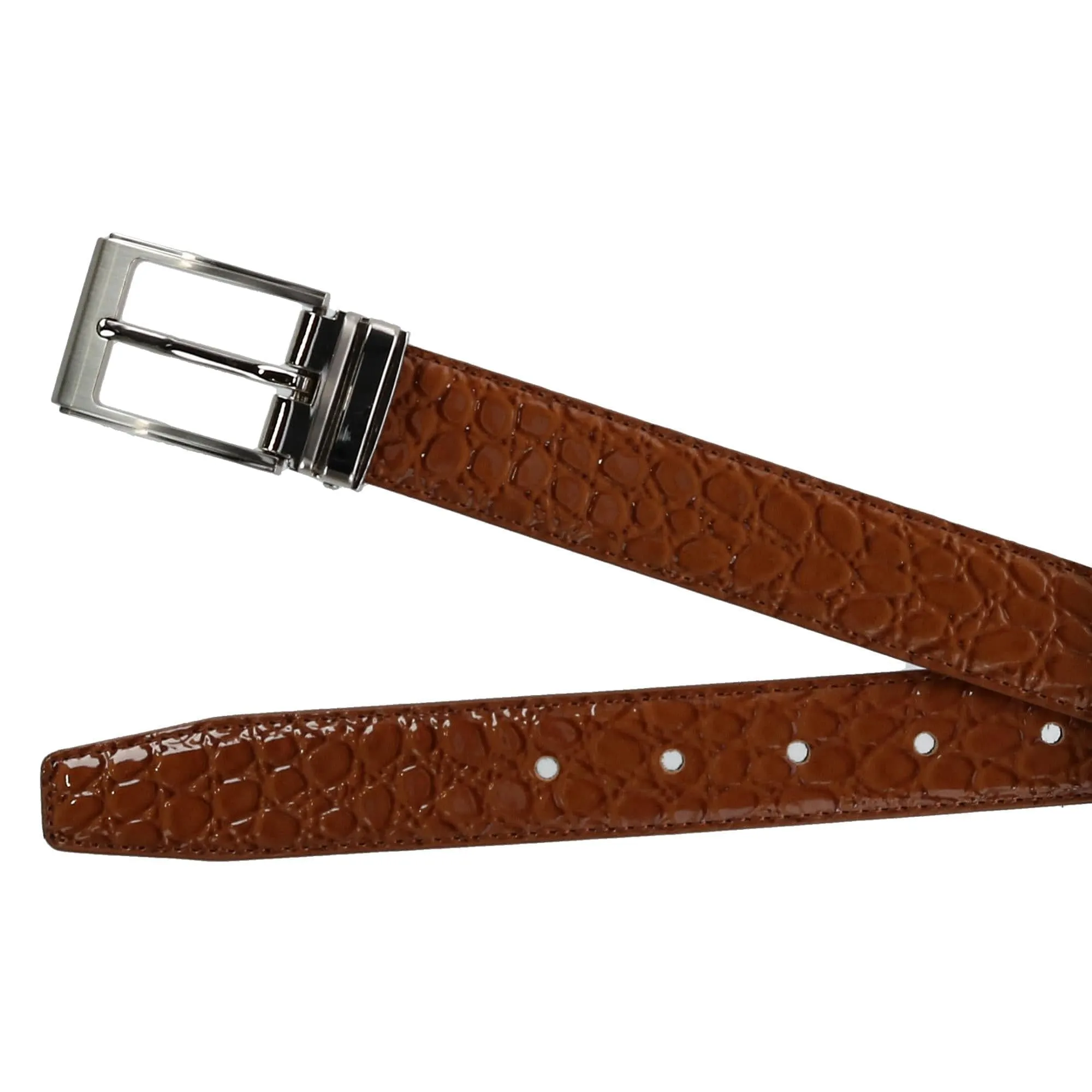 CTM® Leather Croc Print Dress Belt with Clamp On Buckle