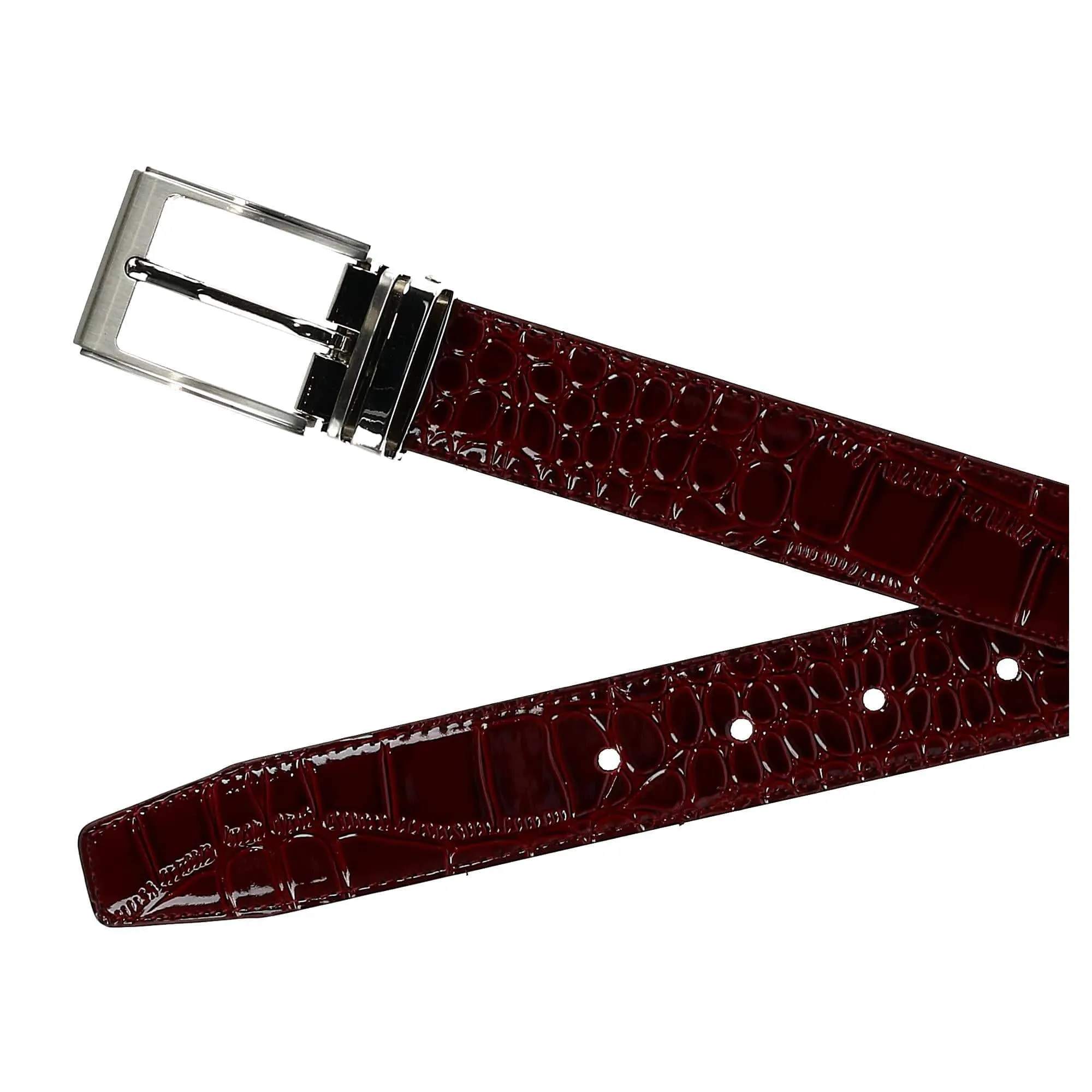 CTM® Leather Croc Print Dress Belt with Clamp On Buckle