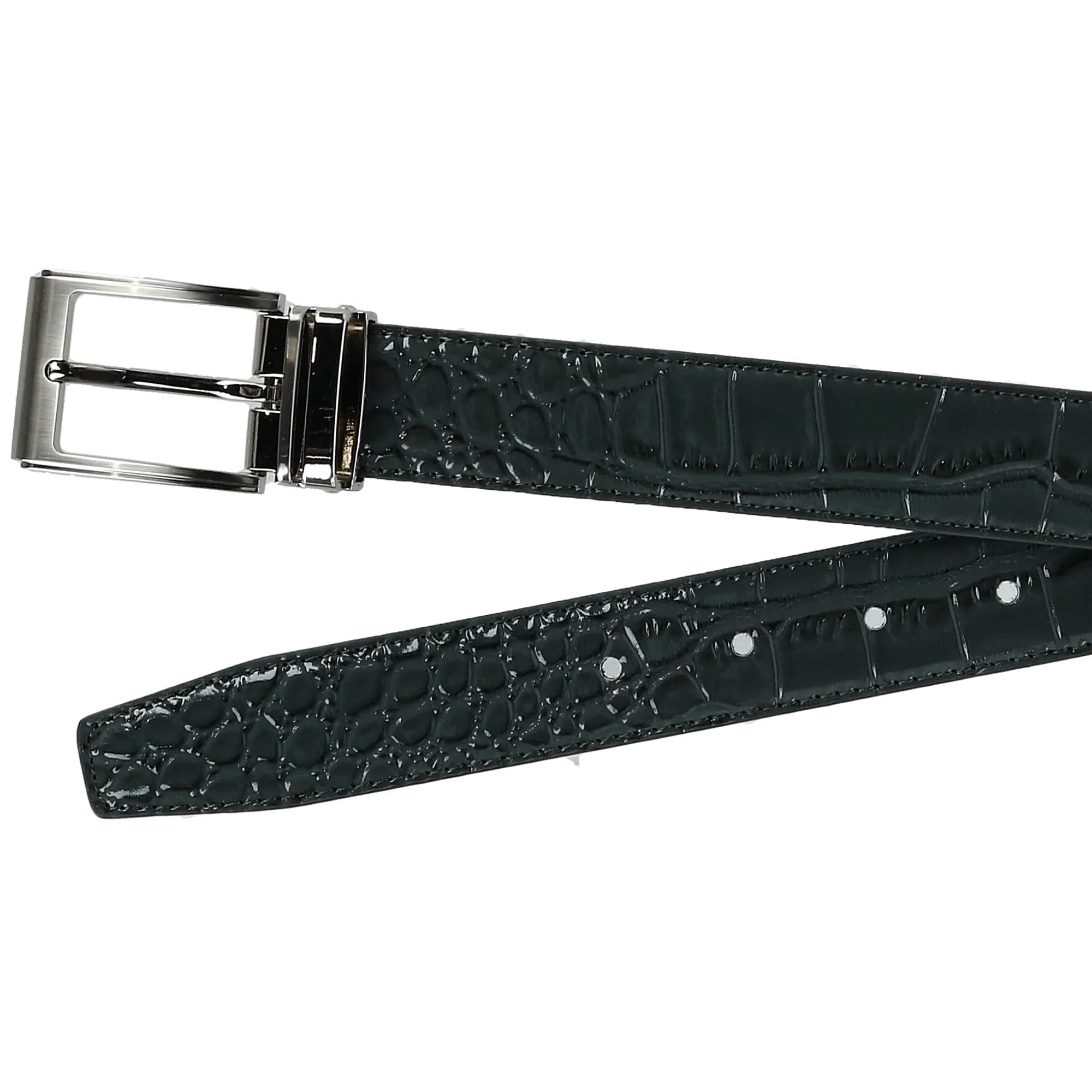 CTM® Leather Croc Print Dress Belt with Clamp On Buckle