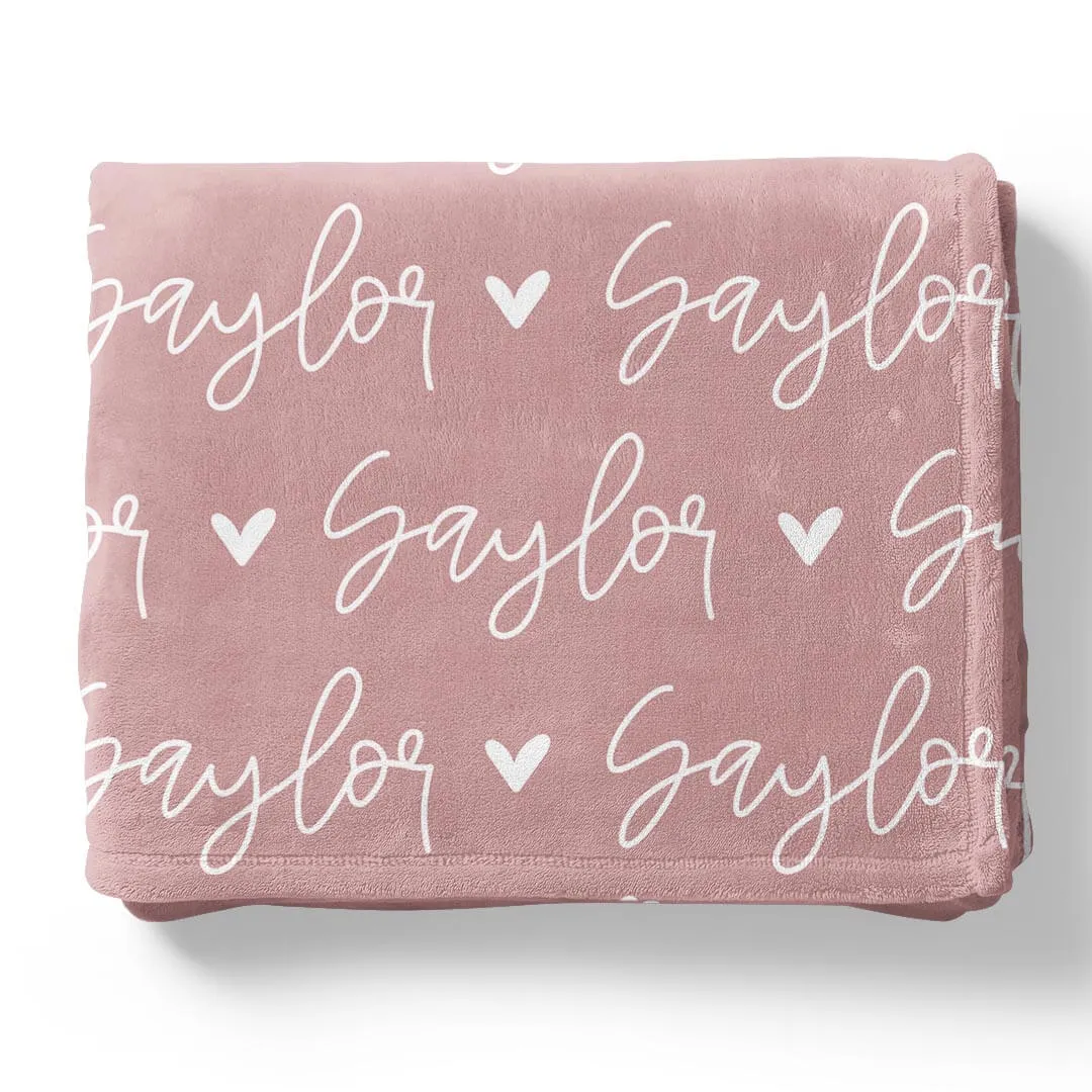 Custom Solid Color w/ Hearts Personalized Blanket