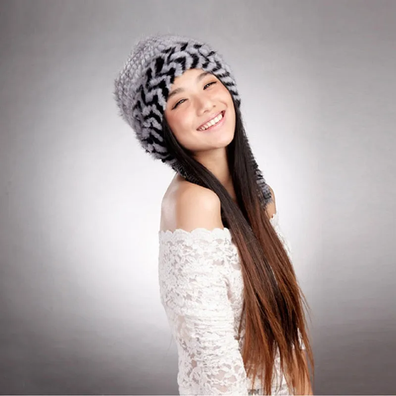 Cute Hats Fur Hat for Women Knitted Real Mink Fur Hat Fur Cap 14623