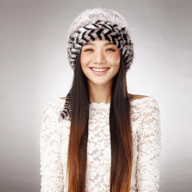 Cute Hats Fur Hat for Women Knitted Real Mink Fur Hat Fur Cap 14623