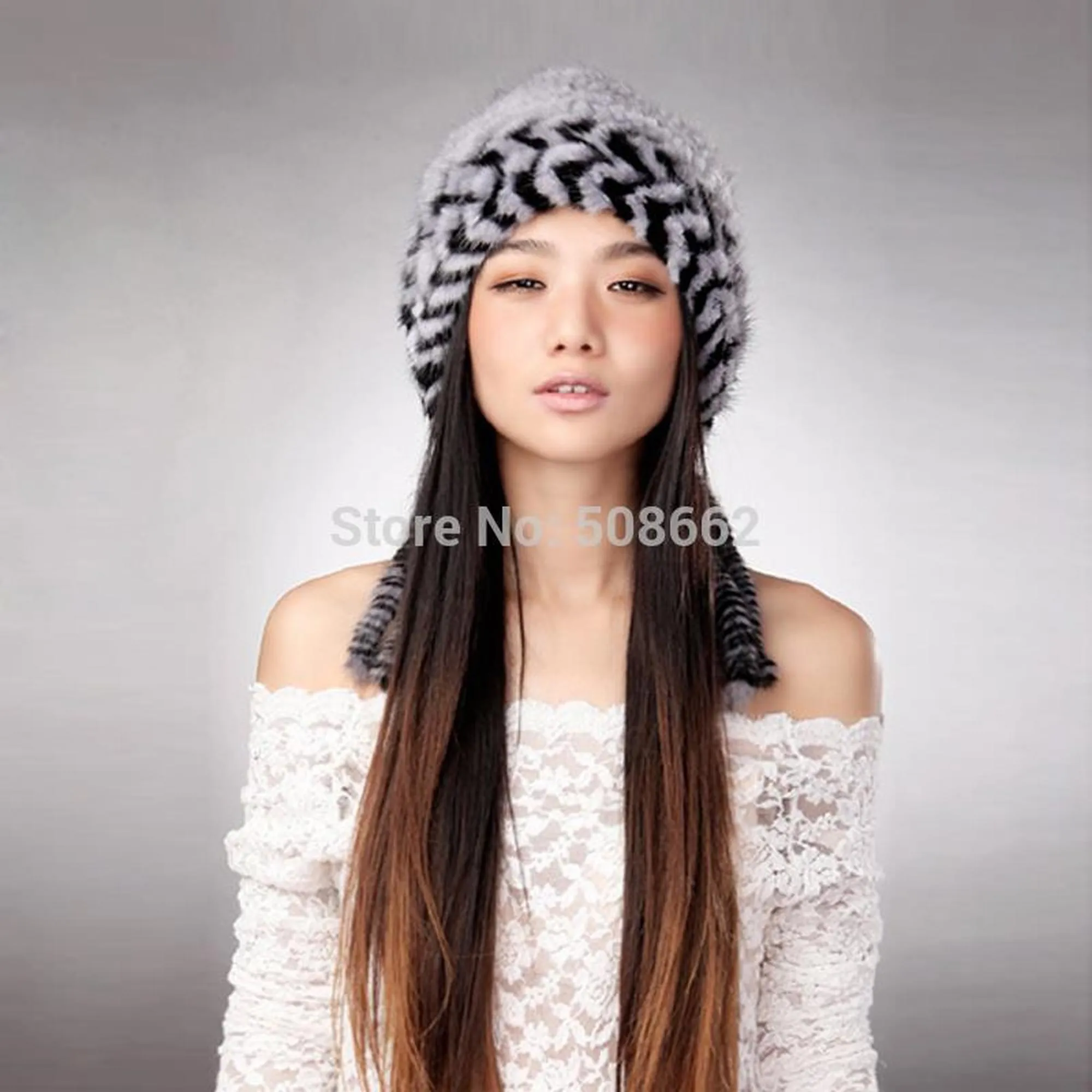 Cute Hats Fur Hat for Women Knitted Real Mink Fur Hat Fur Cap 14623