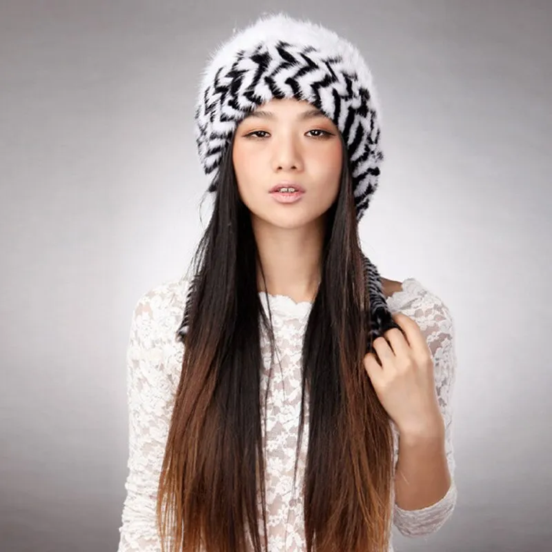 Cute Hats Fur Hat for Women Knitted Real Mink Fur Hat Fur Cap 14623