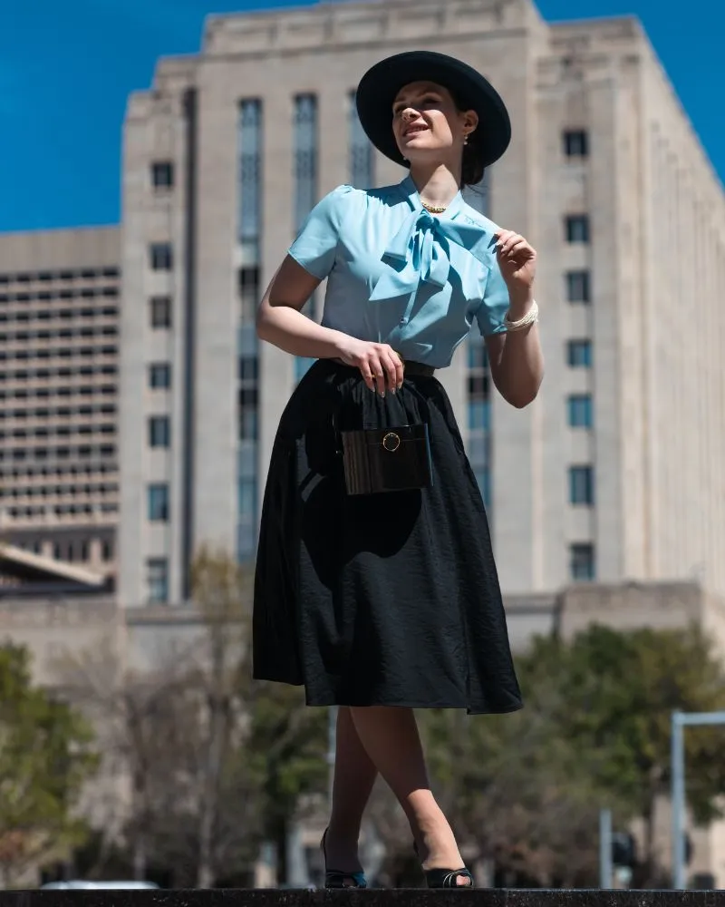 Faux Linen Skirt with Pockets Vintage Swing Skirt Elastic Waist Flared A Line Skirts