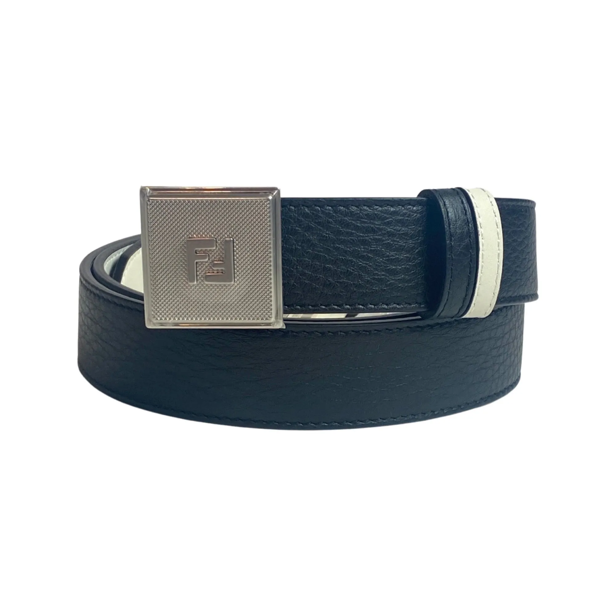 Fendi Mens Black White Reversible Grained Leather Belt 110