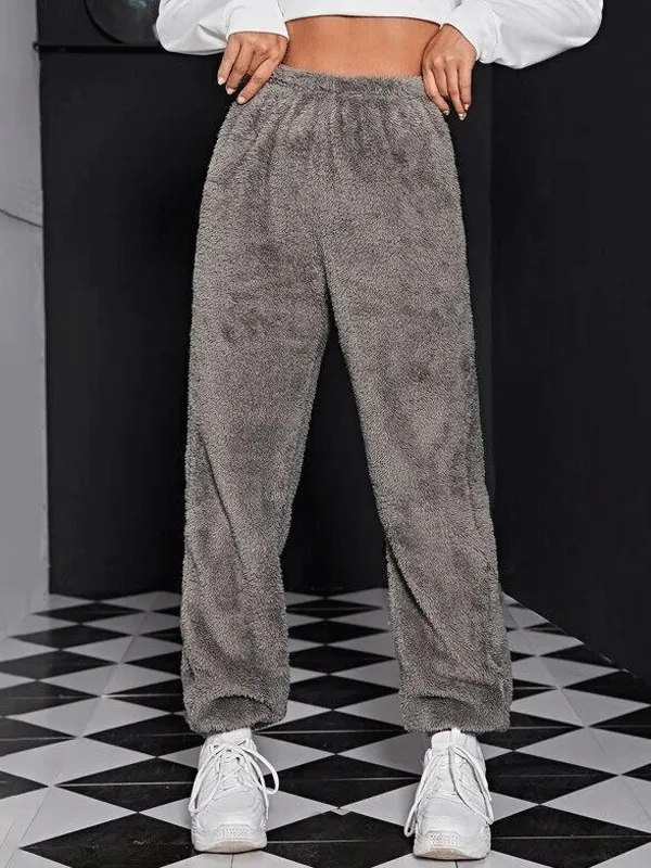 Furry Solid Color Thick Winter Lounge Pants