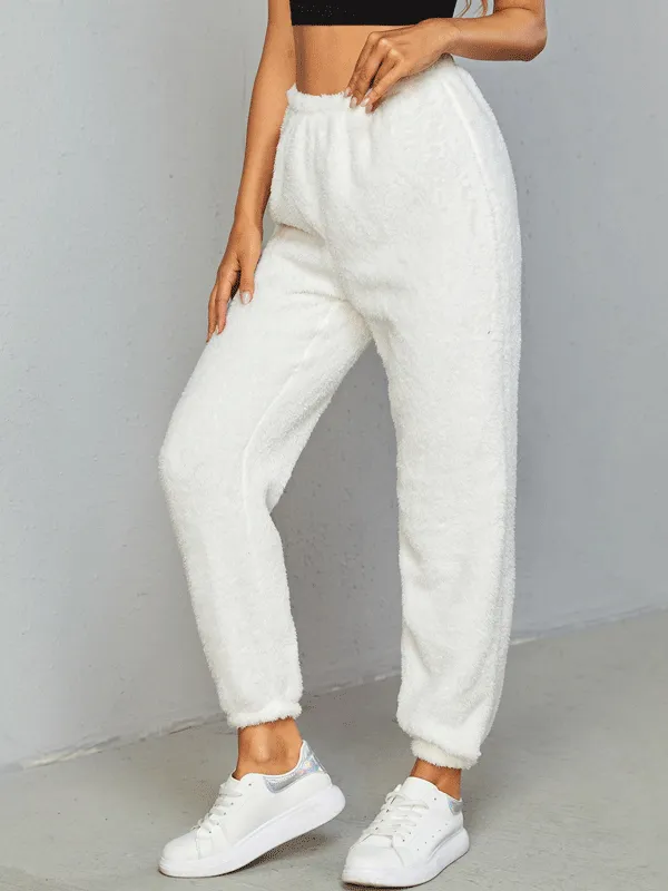 Furry Solid Color Thick Winter Lounge Pants