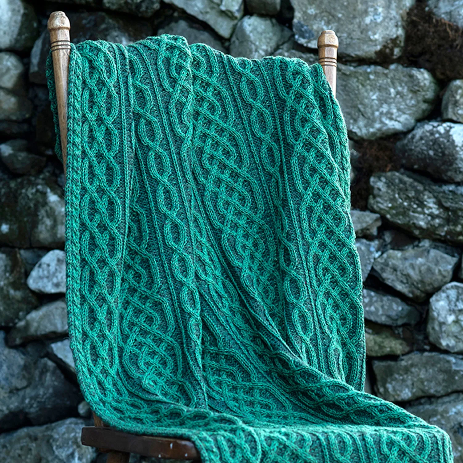 Green Plaited Aran Knit Blanket