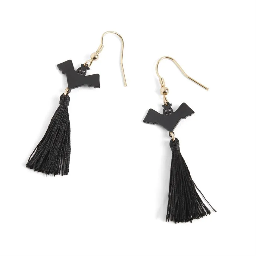 Halloween Acrylic Earrings - Bat Tassle