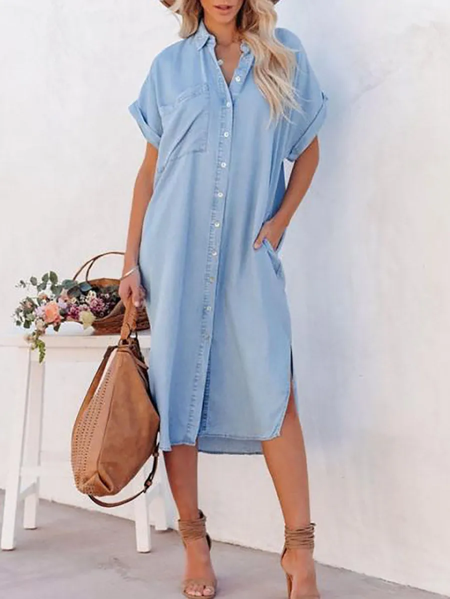 iForgirls Solid Color Denim Dress