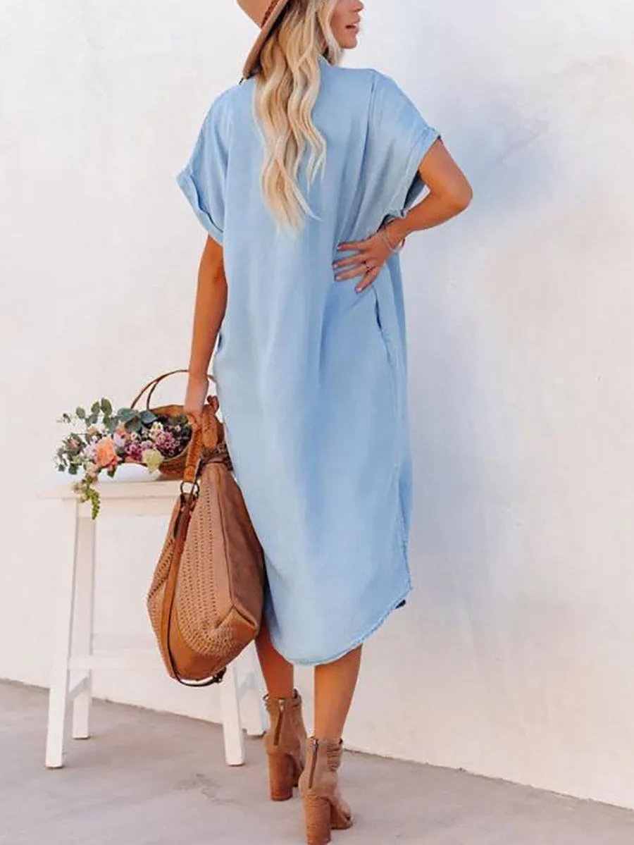 iForgirls Solid Color Denim Dress