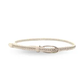 KELLY - Womens Skinny White Plaited Leather Belt with Gold Oval Buckle