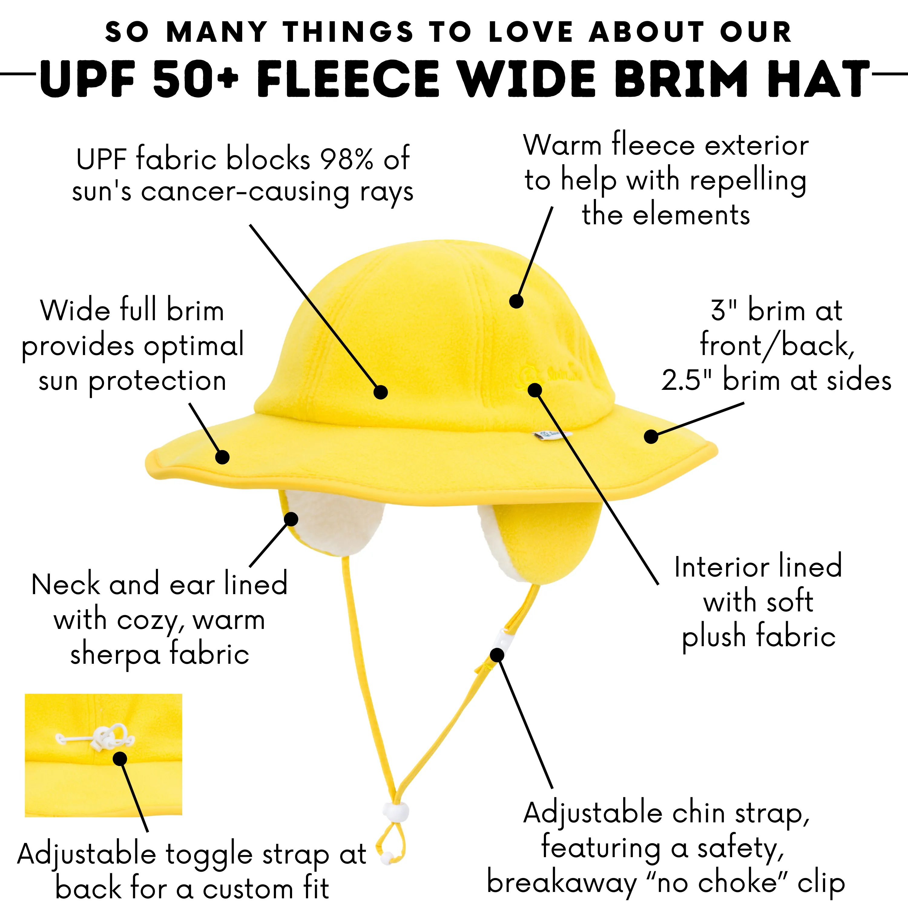 Kids Tundra Ear Flap Fleece Winter Wide Brim Sun Hat - Radiant Yellow