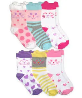 Kitty Cat Crew Socks 6 Pair Pack