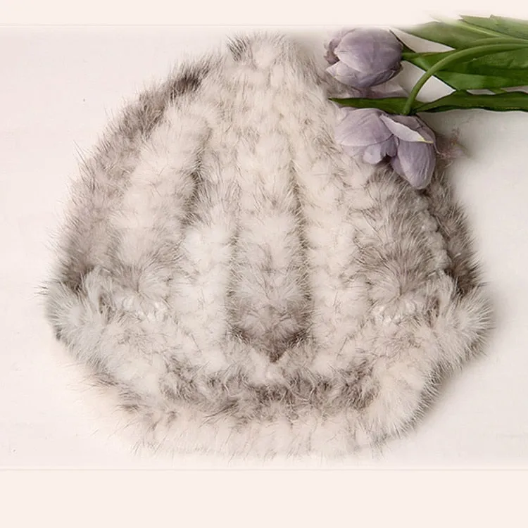 Knitted Real Mink Fur Hat Cross Mink Visor Fur Cap Headgear Headdress Head Warmer FS14636