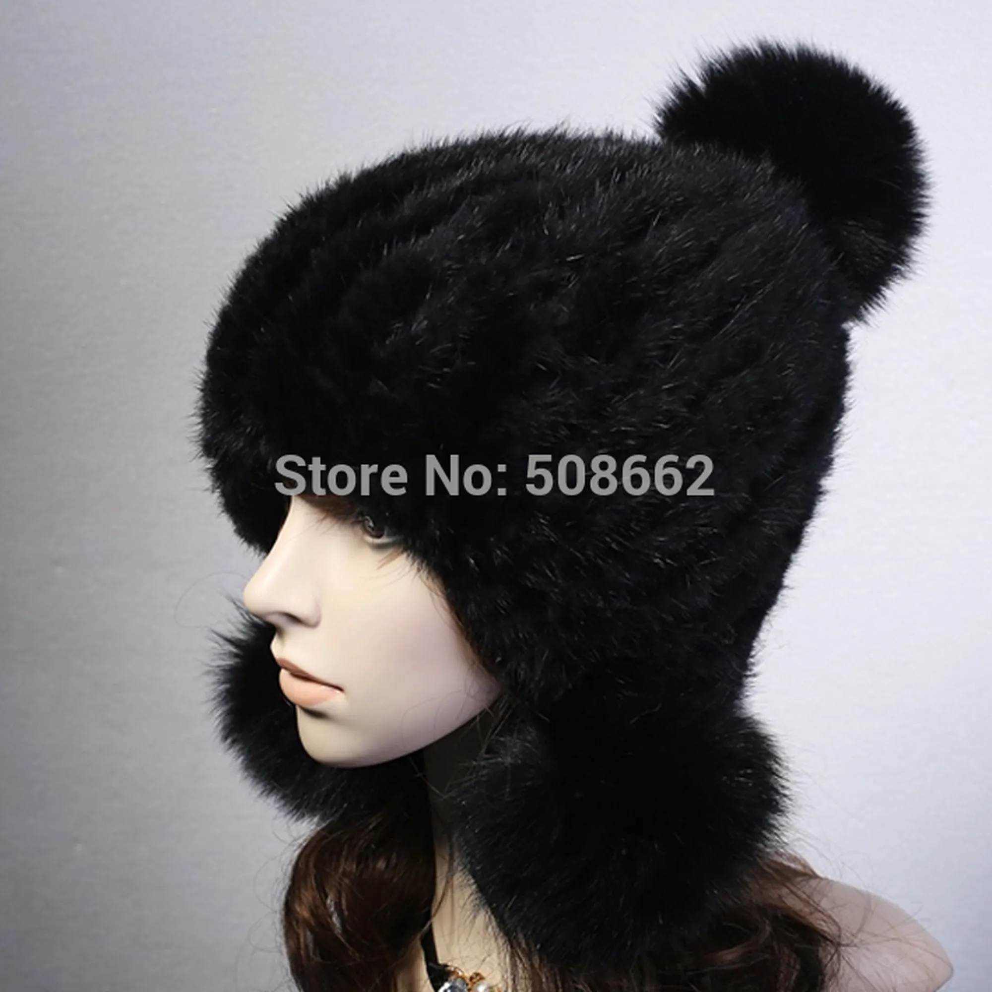 Knitted Real Mink Fur Hat Fur Cap Fox Fur Pom Pom Decoration Beanie Hat Headgear Head Warmer Headdress FS14680