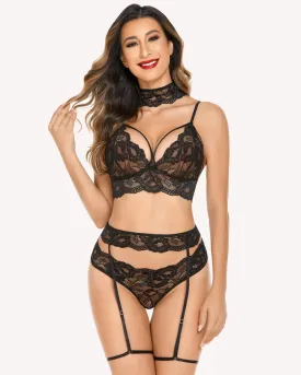 Lace Bra and Panty Set with Garter Belts