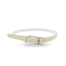 LACEY - Womens Off-White Skinny Genuine Leather Patent Belt with Silver Buckle