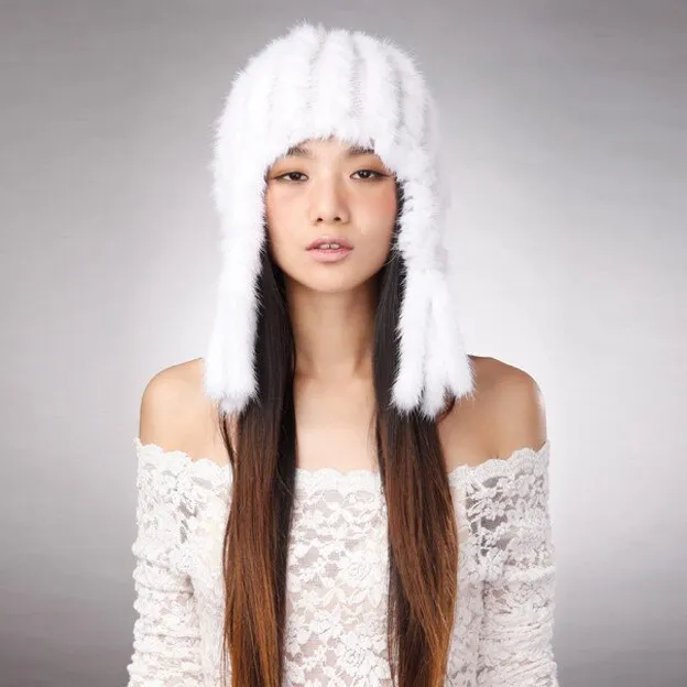 Ladies Winter Hats Knitted Real Mink Fur Hat Cap Women Hat Trim Decoration Winter Beanie Headgear Head Wear Head Warmer Winter Hat Women FS14626