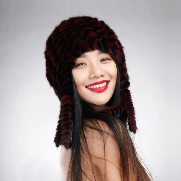 Ladies Winter Hats Knitted Real Mink Fur Hat Cap Women Hat Trim Decoration Winter Beanie Headgear Head Wear Head Warmer Winter Hat Women FS14626