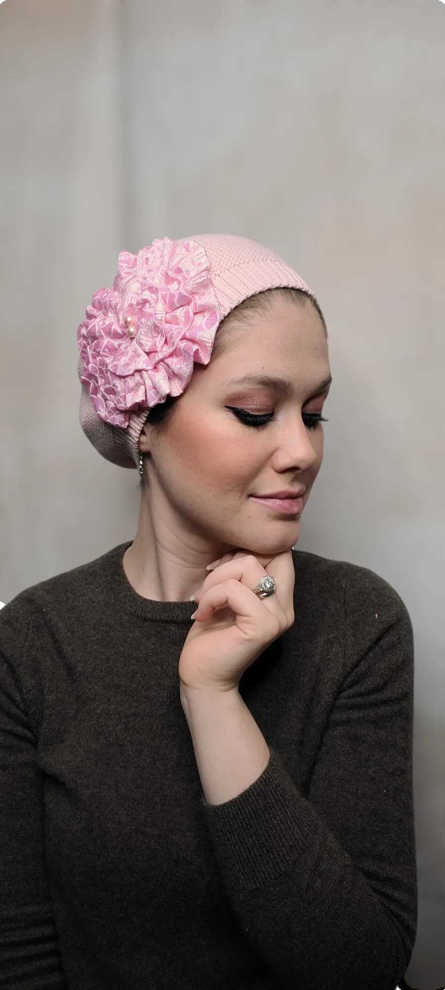 Large Size Pink Cotton French Beret