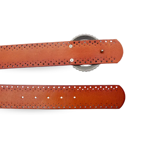 Lilydale | Women's Tan Genuine Leather Belt with Round Silver buckle