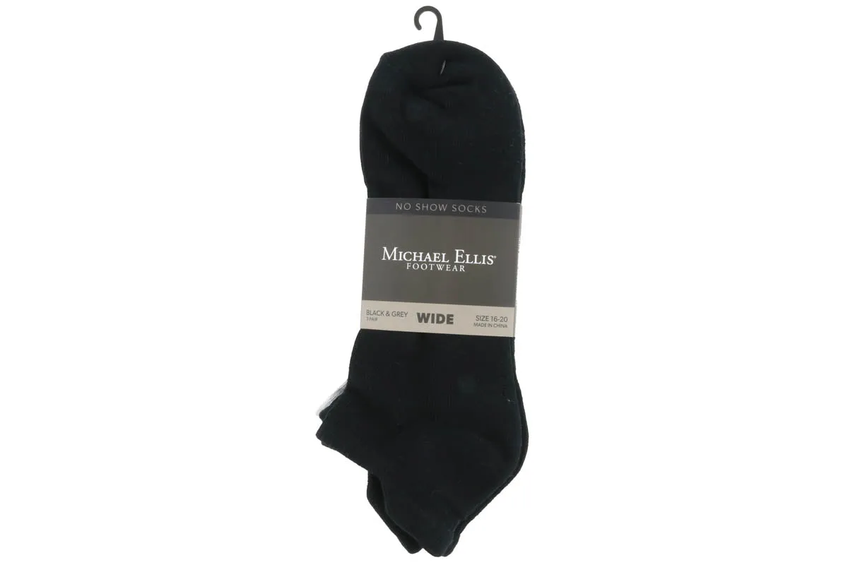 Michael Ellis BIG No Show Socks Black/Grey 3-Pack - Wide