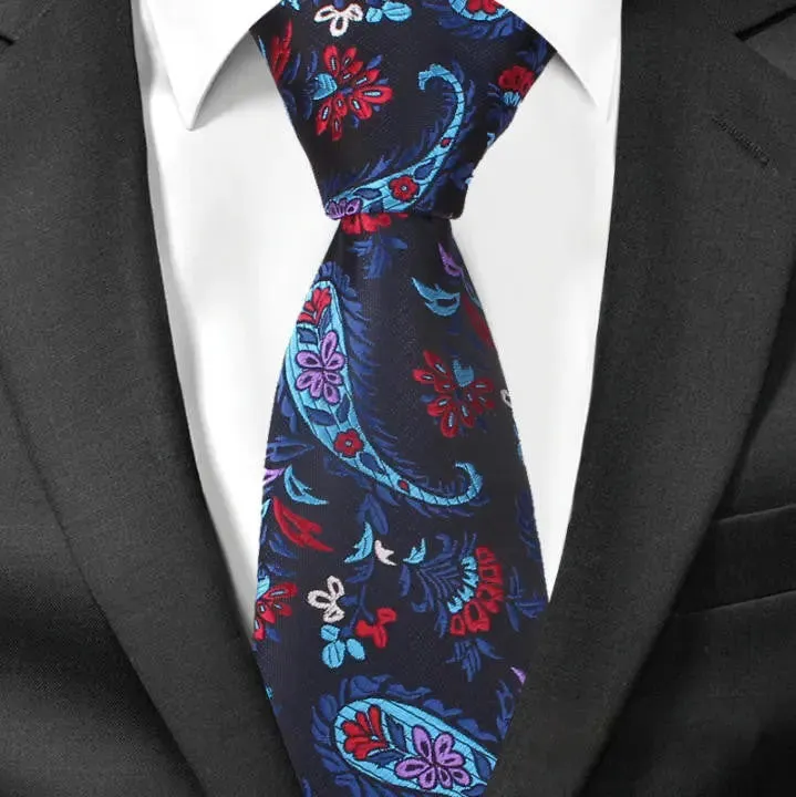 Navy Blue And Red Paisley Necktie