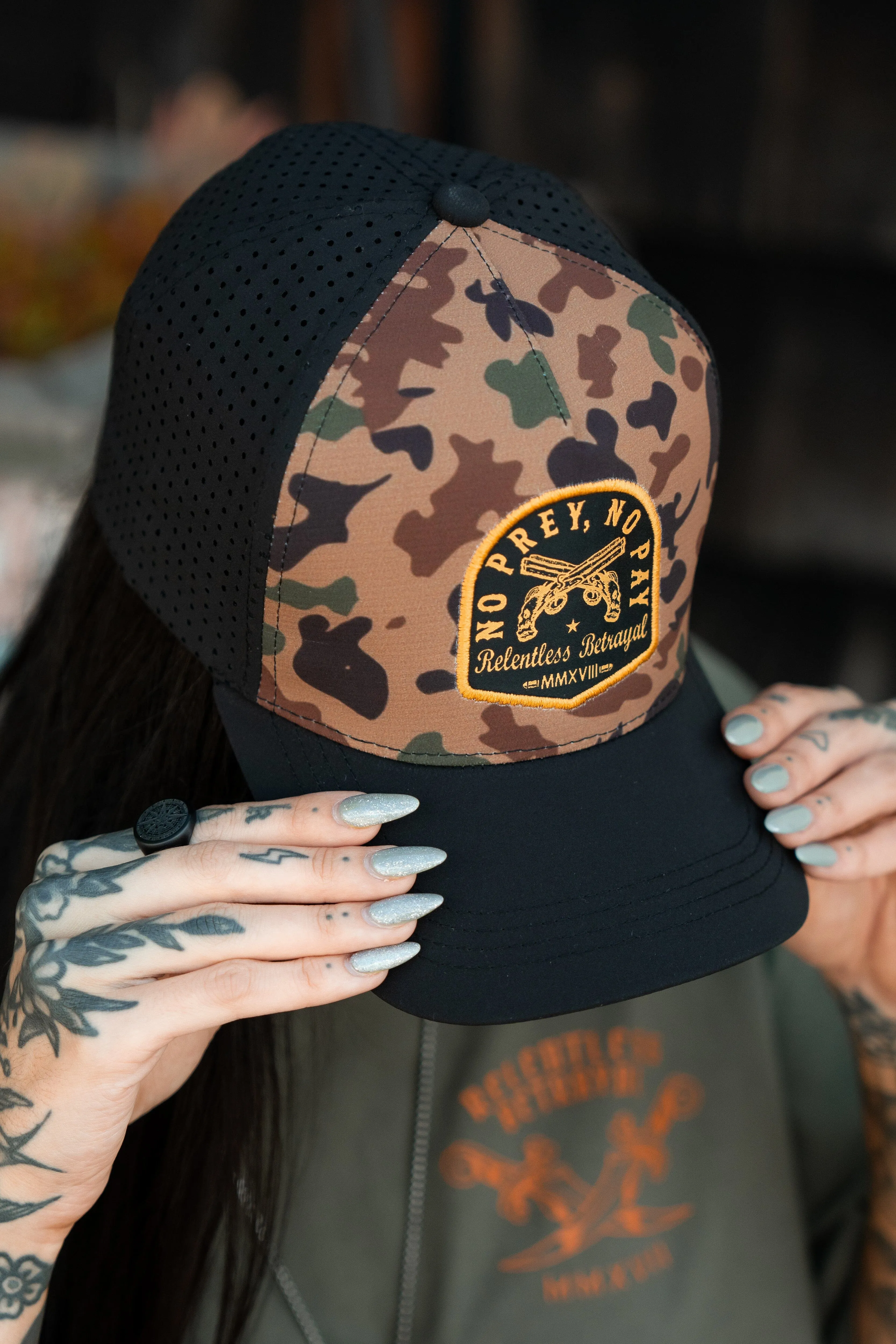 No Prey, No Pay Frog Camo Snapback