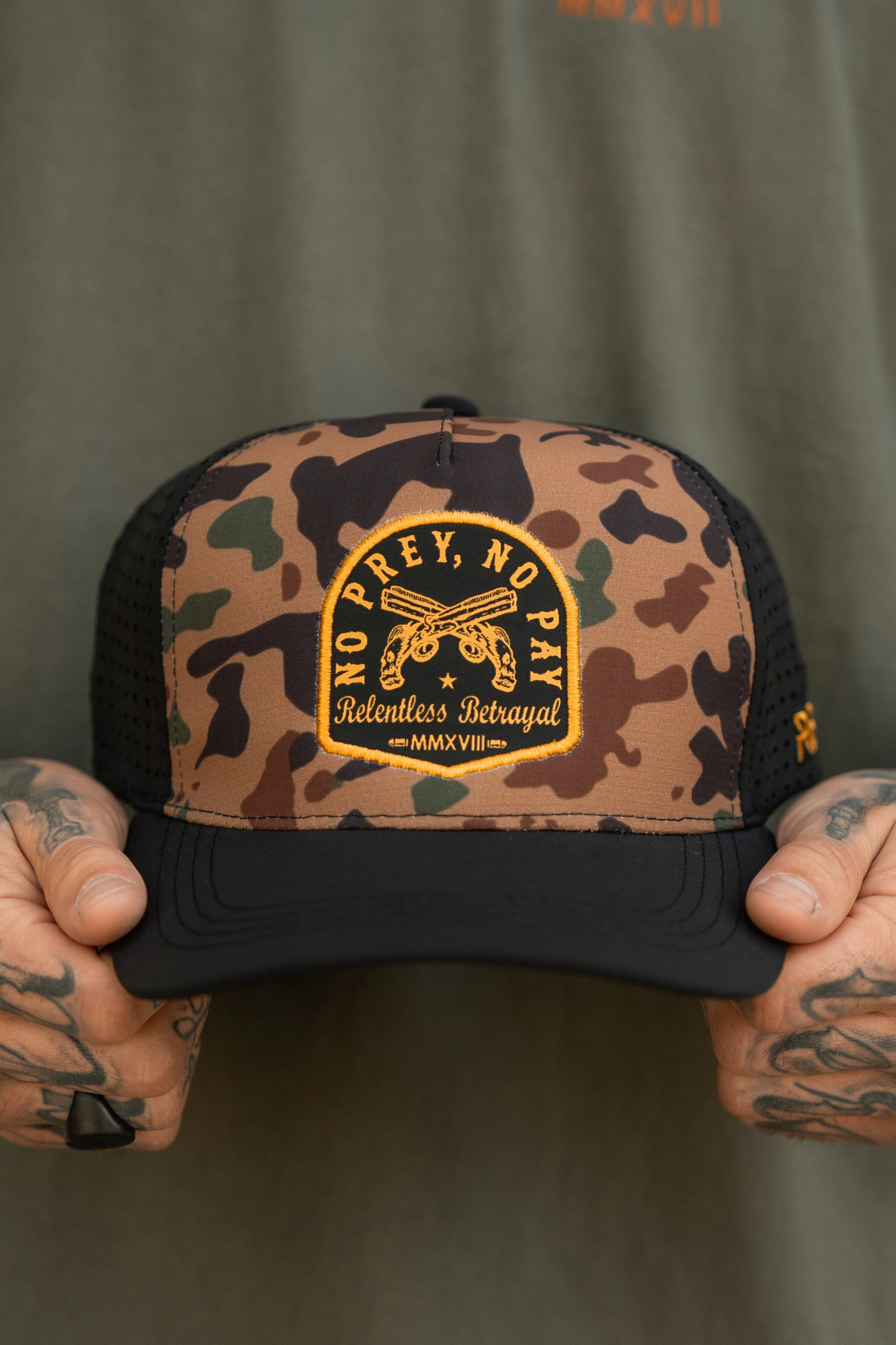 No Prey, No Pay Frog Camo Snapback