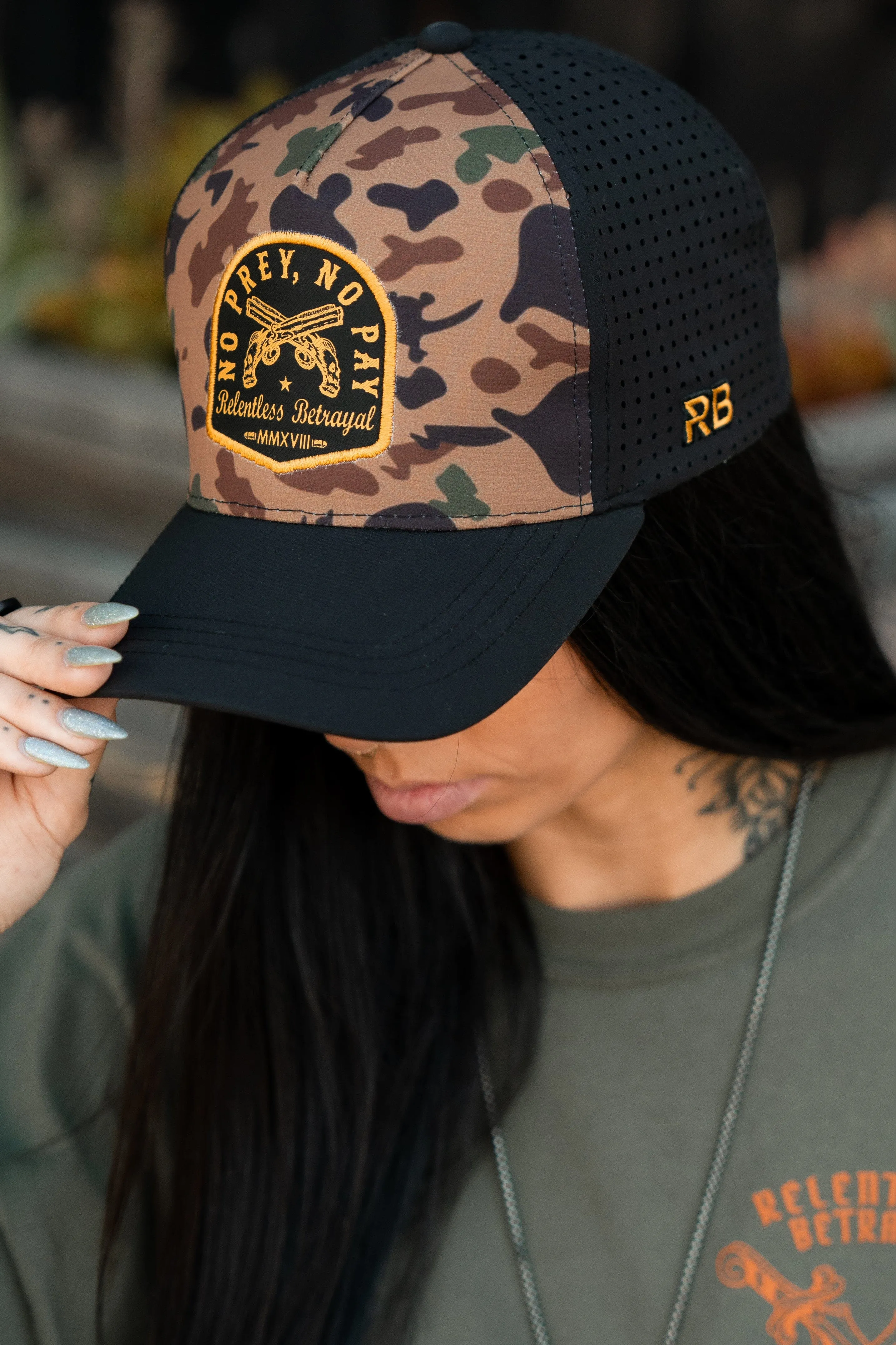 No Prey, No Pay Frog Camo Snapback