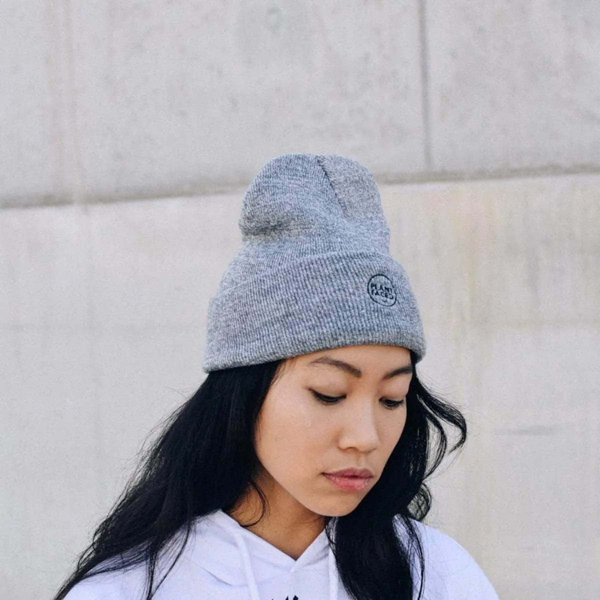 Plant Faced Beanie - Marle Grey