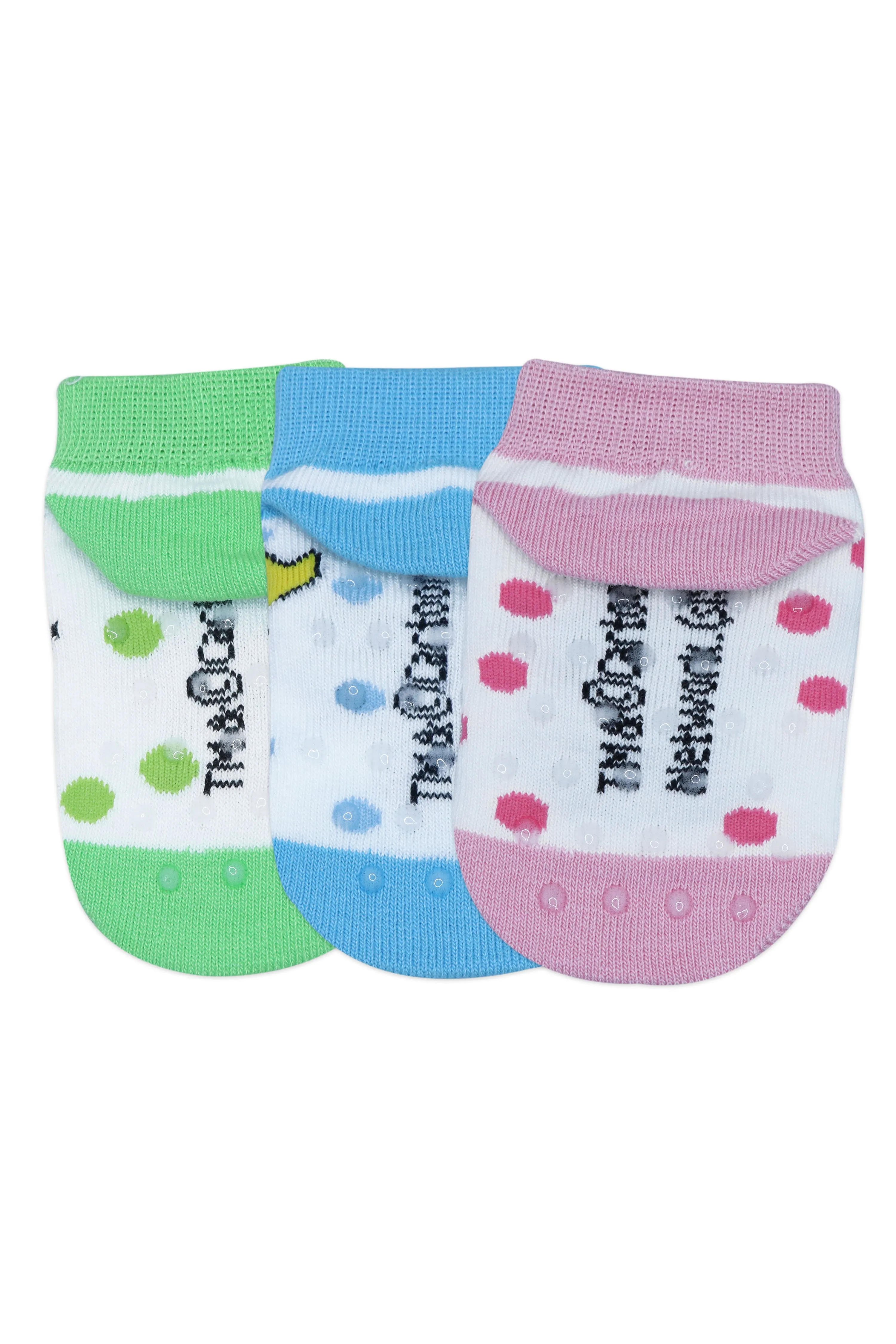 Powerpuff Girls Low Cut Socks by Balenzia for Kids with Anti-Skid Silicone Technology Made with 100% Combed Cotton & Spandex(Pack of 3 Pairs/1U)(1-2 Years)(2-3 Years)-Pink,Blue,Green