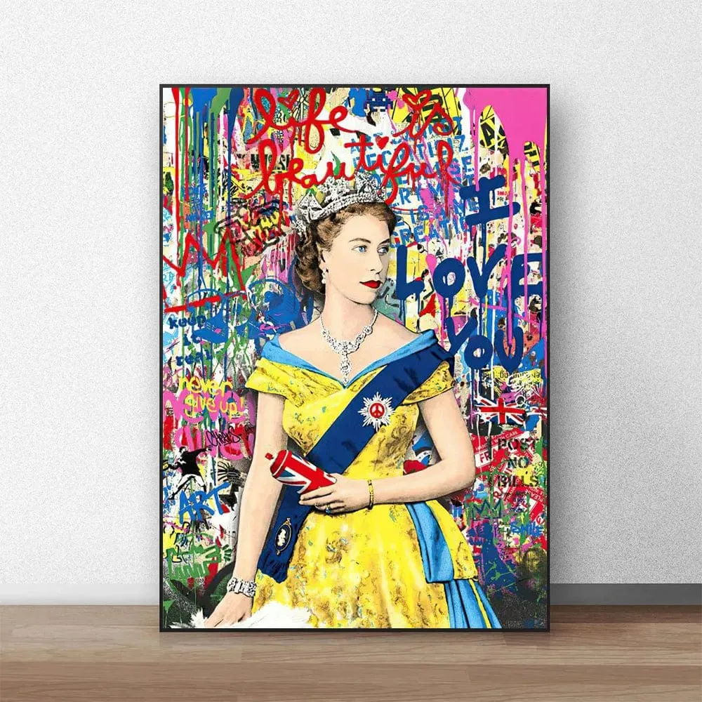 Queen Elizabeth Modern Pop Art Street Graffiti Canvas Artwork Prints