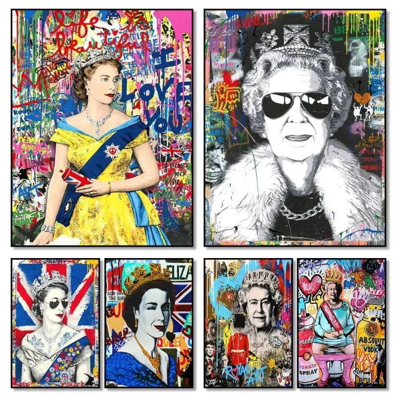 Queen Elizabeth Modern Pop Art Street Graffiti Canvas Artwork Prints