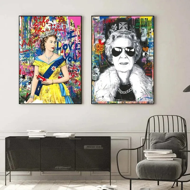 Queen Elizabeth Modern Pop Art Street Graffiti Canvas Artwork Prints