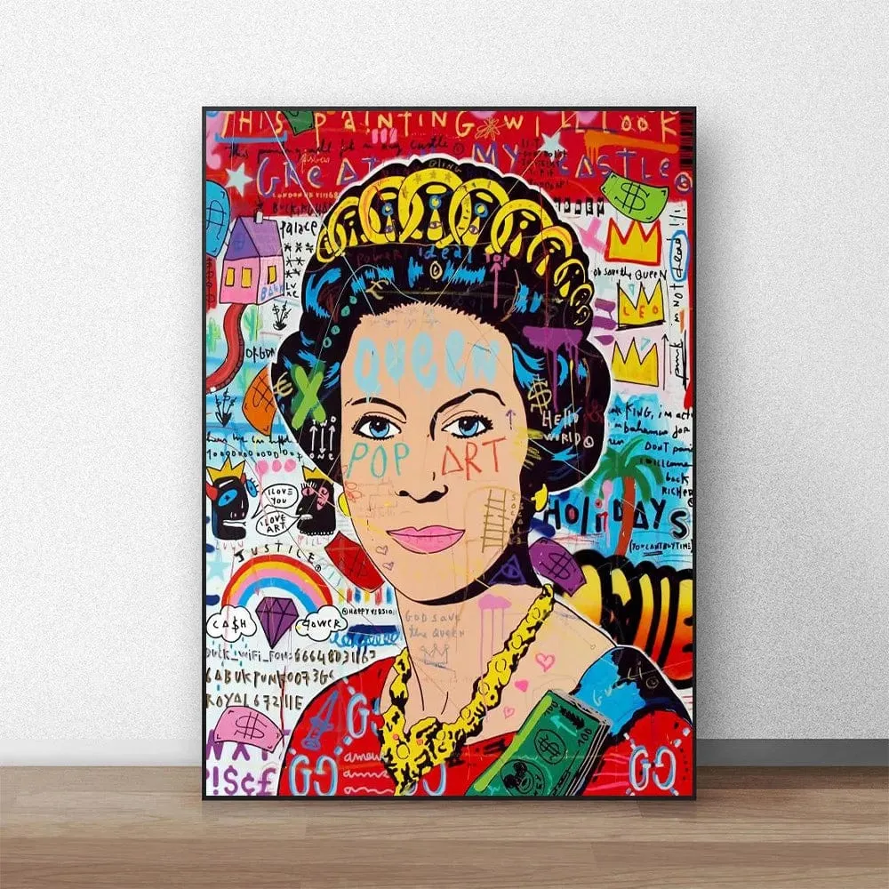 Queen Elizabeth Modern Pop Art Street Graffiti Canvas Artwork Prints