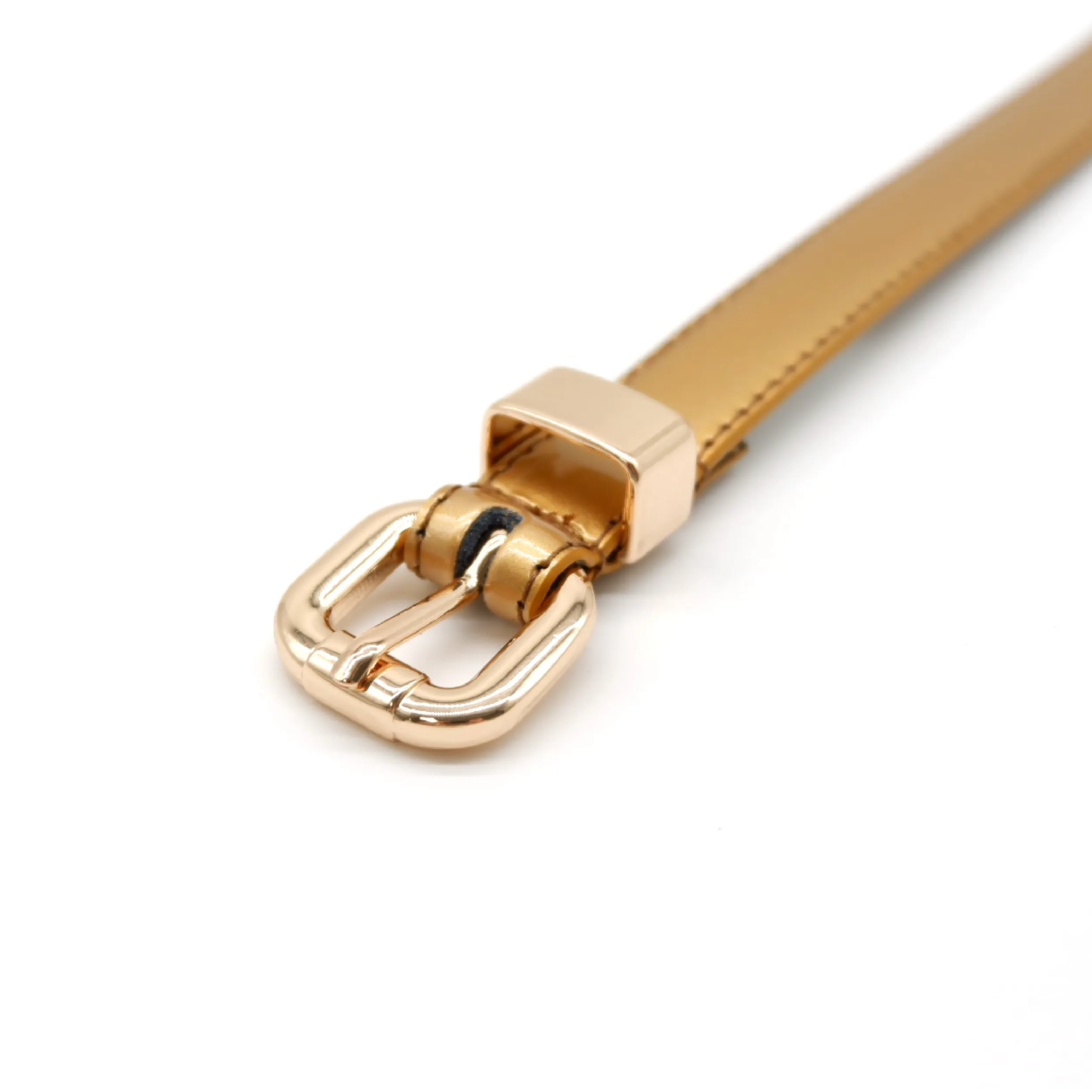 Queens Park | Women's Skinny Gold Patent Leather Belt with Gold Buckle