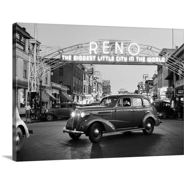 "1930's Night Of Arch Over Main Street Reno Nevada" Canvas Wall Art