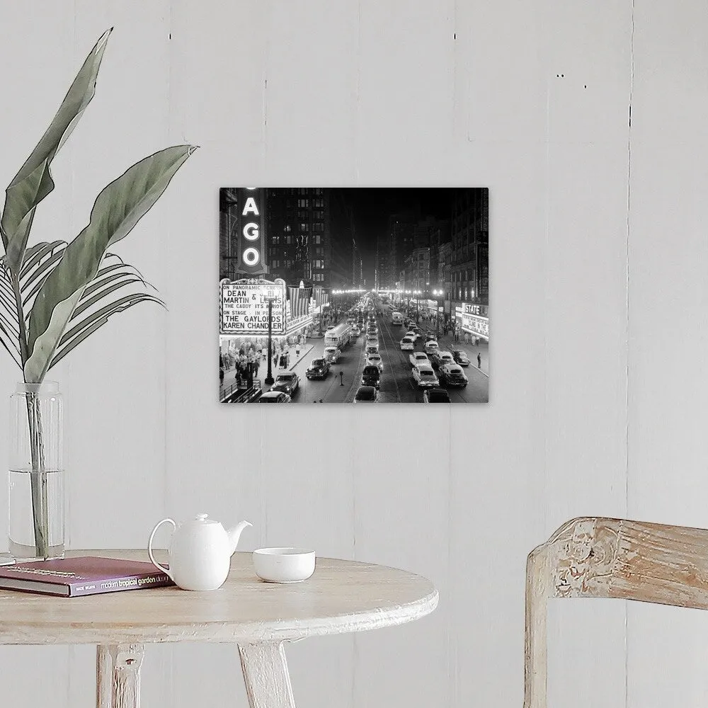 "1950's 1953 Night Scene Of Chicago State Street" Canvas Wall Art