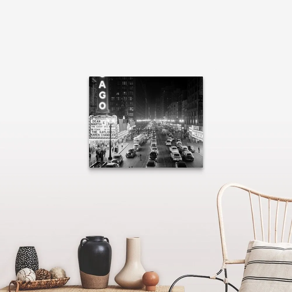 "1950's 1953 Night Scene Of Chicago State Street" Canvas Wall Art