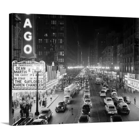 "1950's 1953 Night Scene Of Chicago State Street" Canvas Wall Art