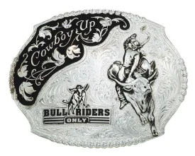 "Cowboy Up" Bull Rider's Only Western Silver Belt Buckle