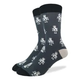 "Grey Robot" Cotton Crew Socks by Good Luck Sock