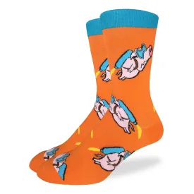 "Rocket Pig" Cotton Crew Socks by Good Luck Sock