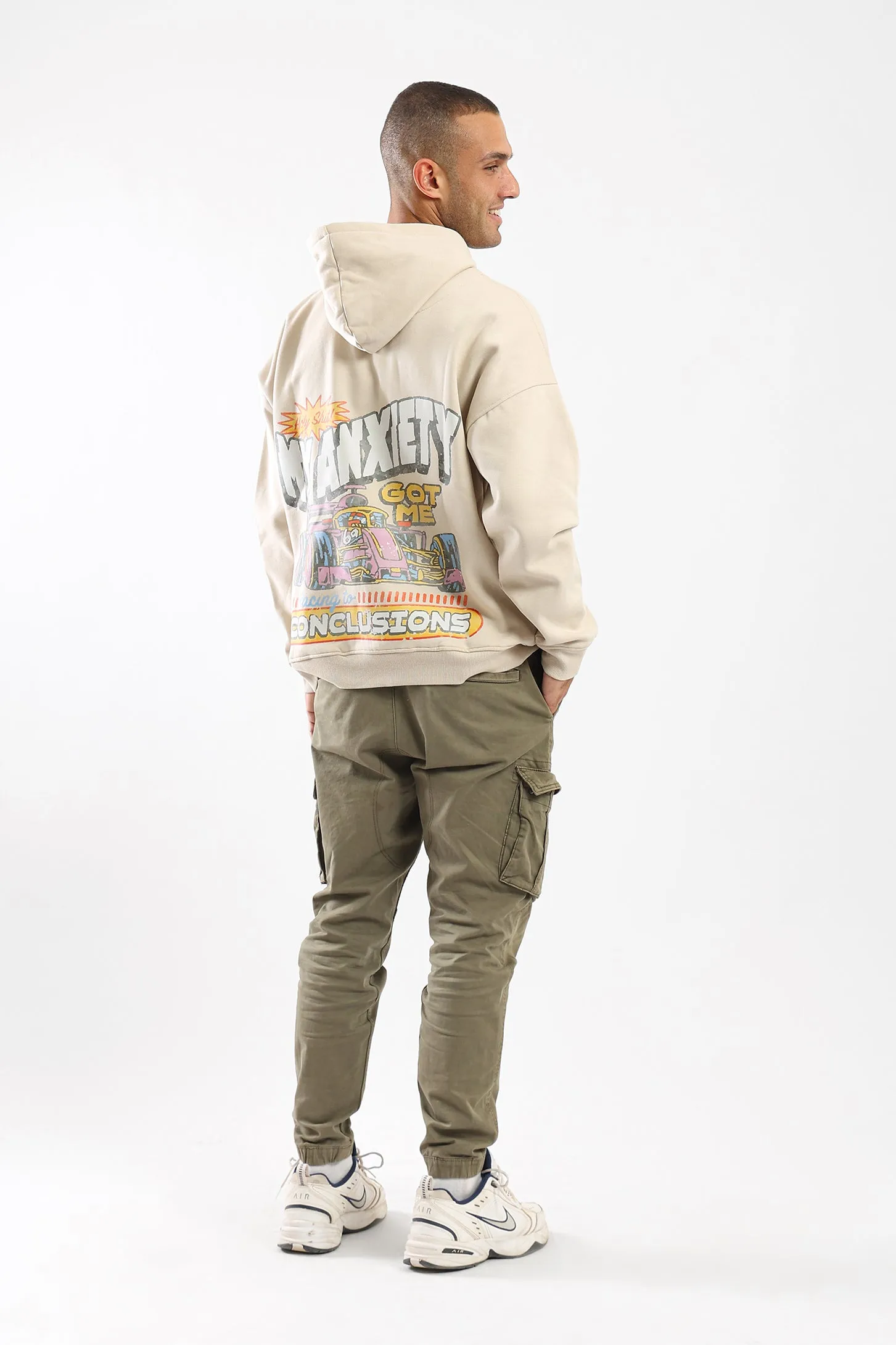 RACING TO CONCLUSIONS HOODIE - BEIGE