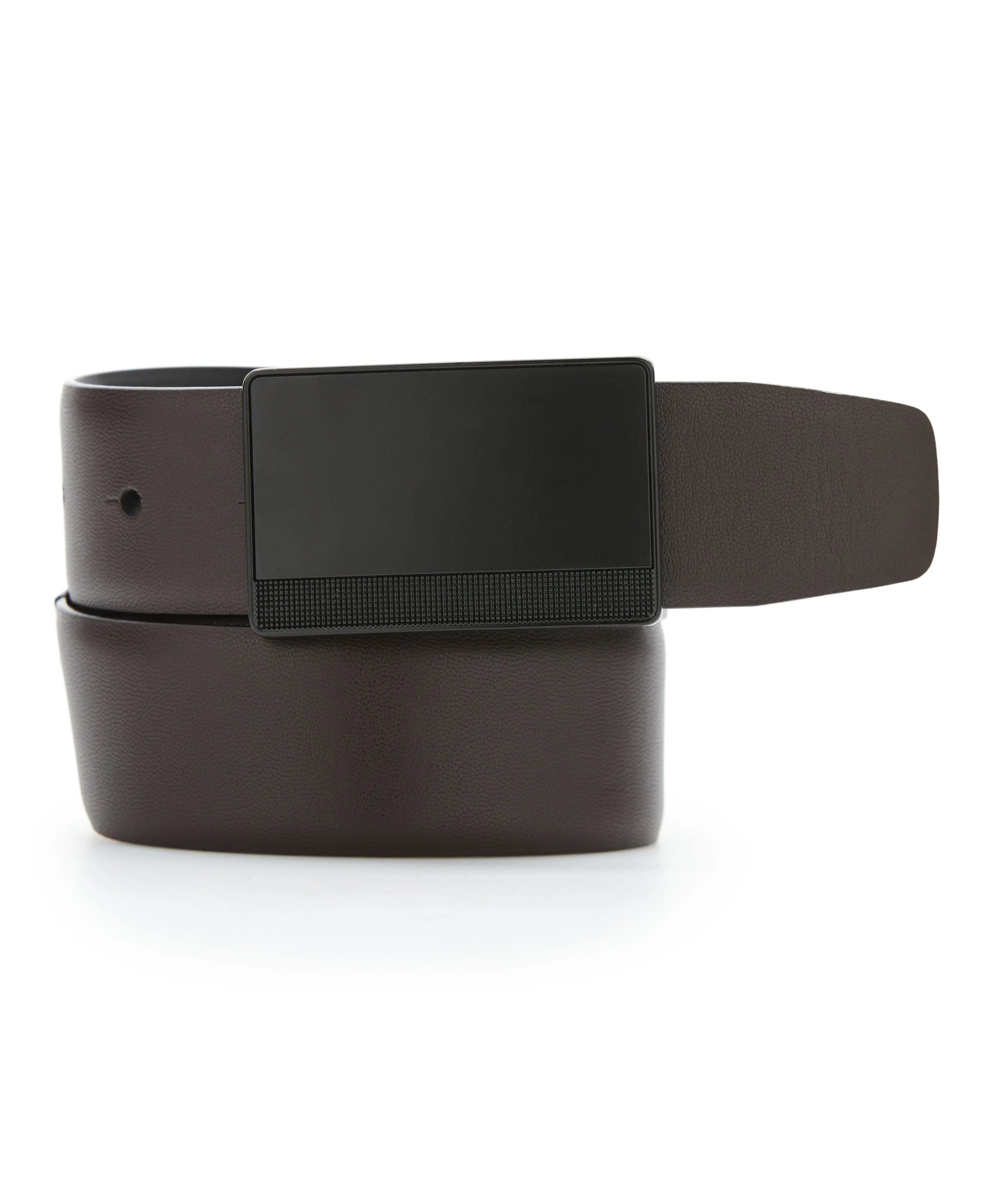 Reversible Leather Belt with Black Pattern Plaque